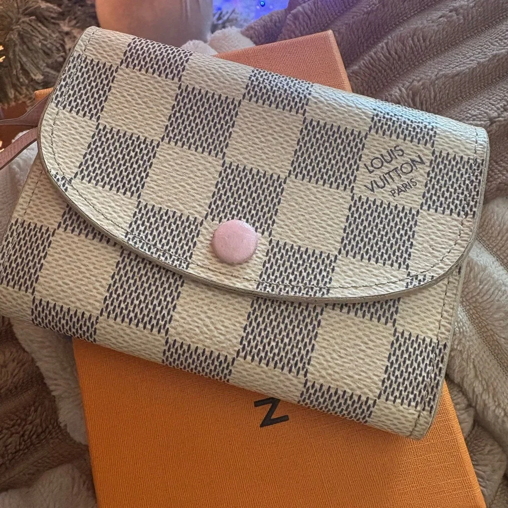 Louis Vuitton Damier Azur Check Wallet with Pink Snap Button